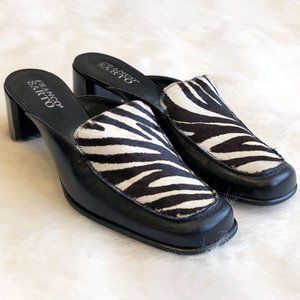 Franco Sarto Leather & Zebra Calf Hair Mule | SZ 8